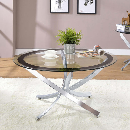 Brooke Chrome/Black Glass Top Coffee Table - 702588 - Luna Furniture - Dallas Store