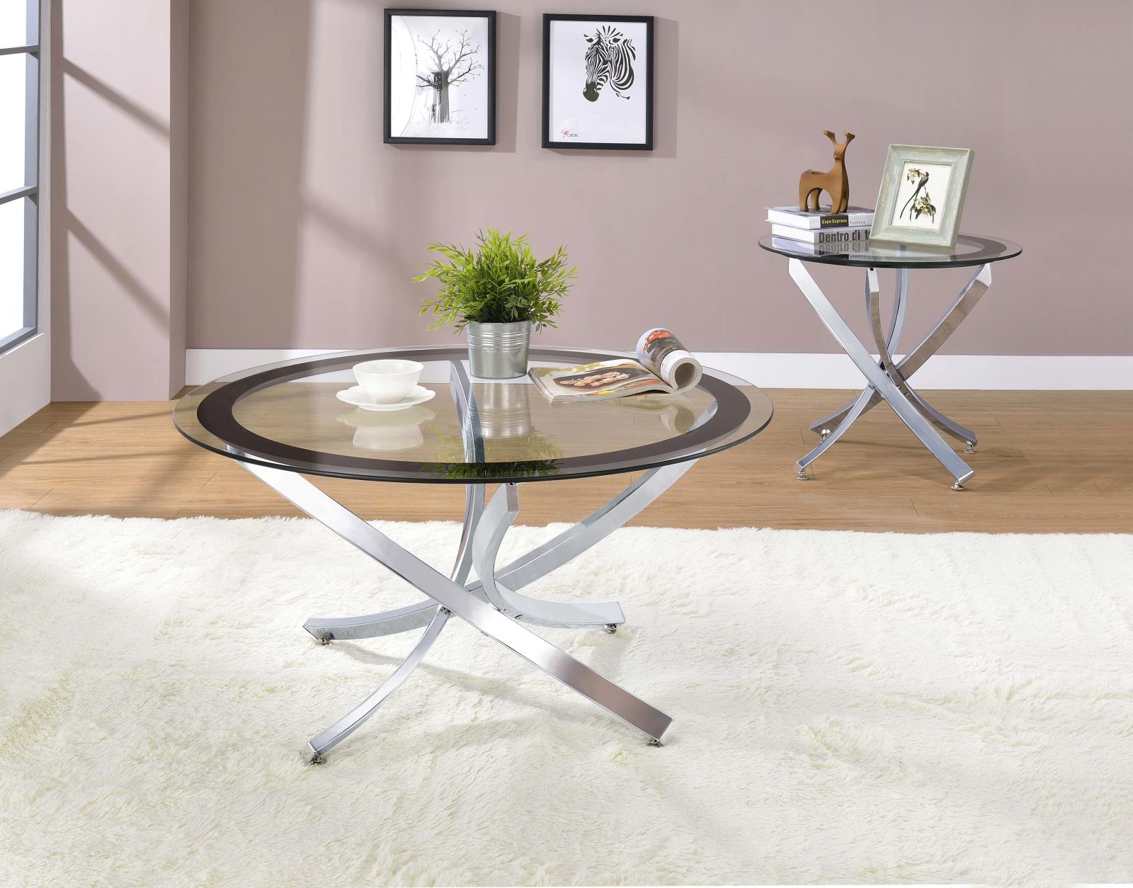 Brooke Chrome/Black Glass Top Coffee Table - 702588 - Luna Furniture - Dallas Store