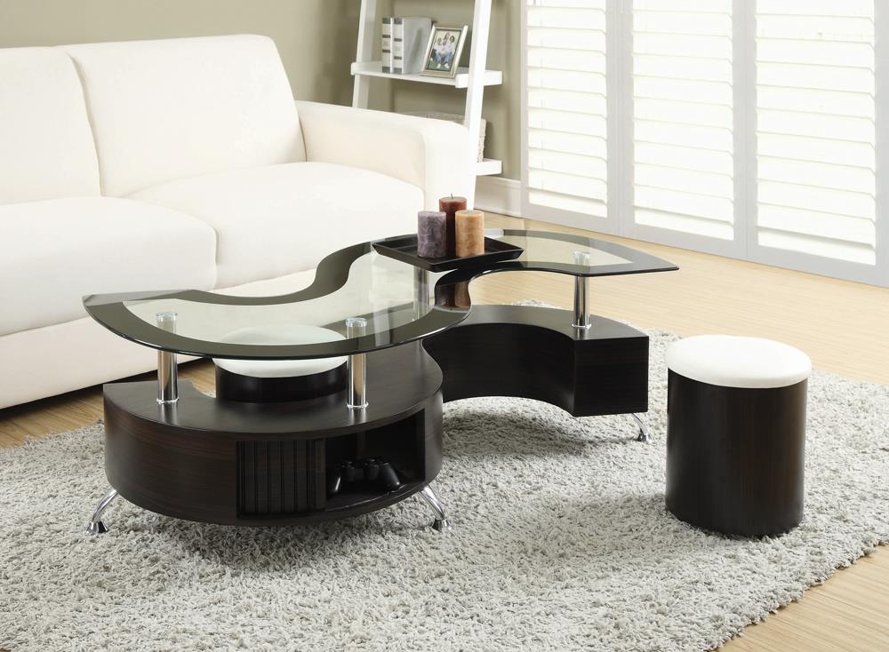 Buckley Cappuccino 3-Piece Coffee Table/Stools Set - 720218 - Luna Furniture - Dallas Store