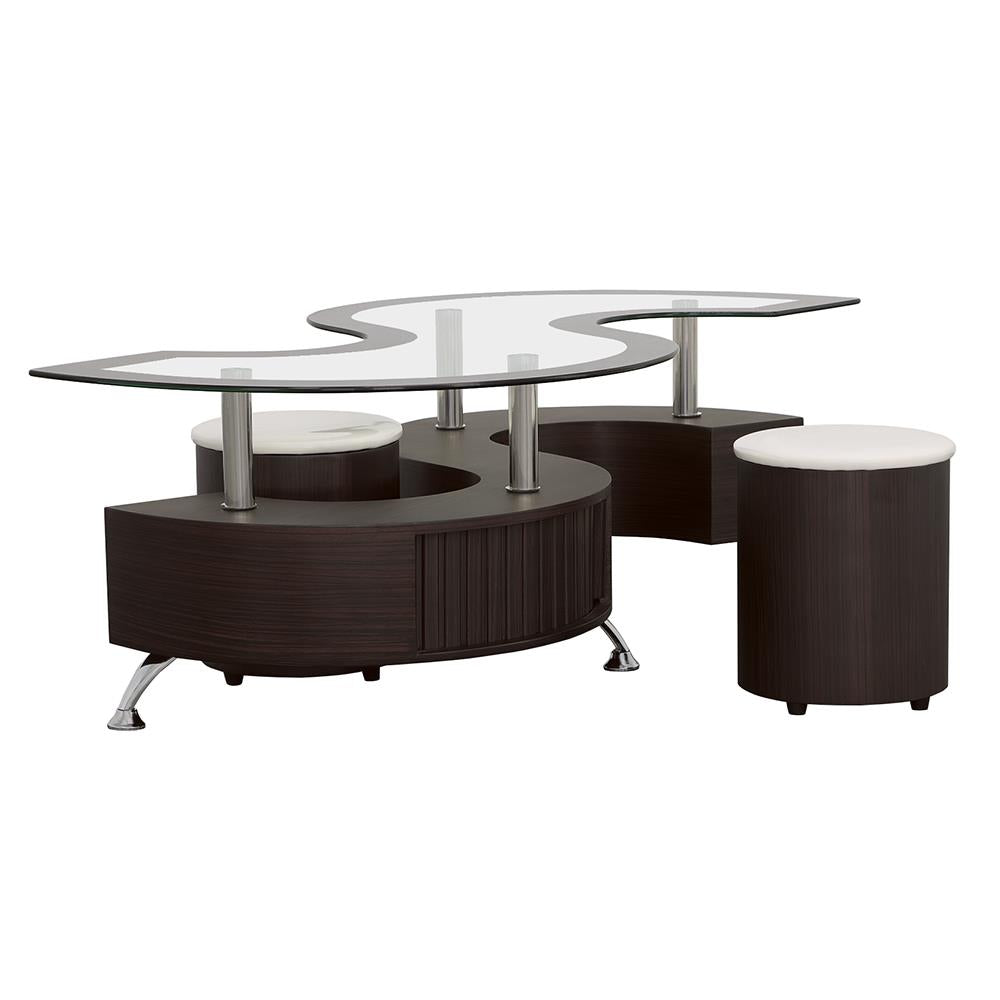 Buckley Cappuccino 3-Piece Coffee Table/Stools Set - 720218 - Luna Furniture - Dallas Store