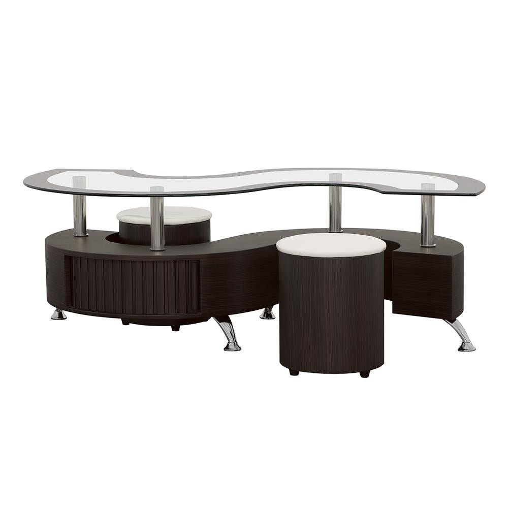 Buckley Cappuccino 3-Piece Coffee Table/Stools Set - 720218 - Luna Furniture - Dallas Store