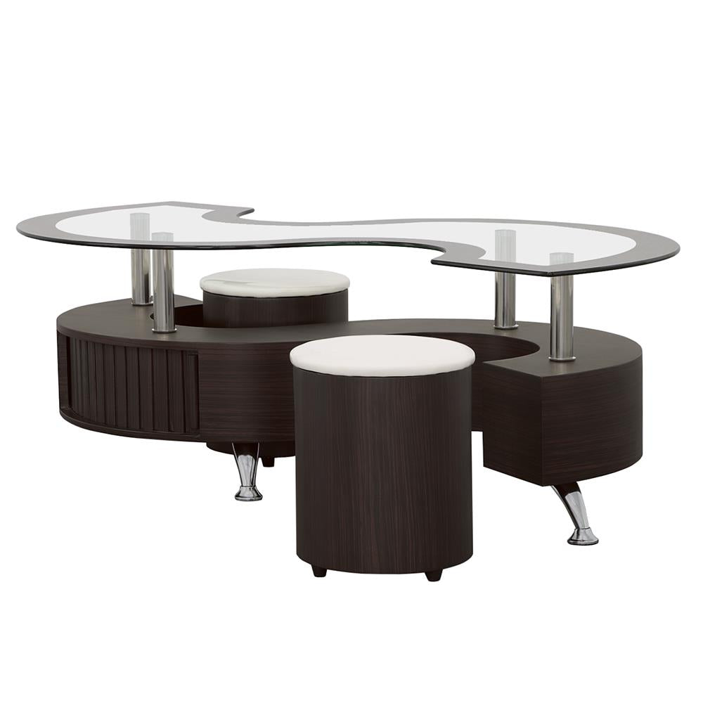 Buckley Cappuccino 3-Piece Coffee Table/Stools Set - 720218 - Luna Furniture - Dallas Store
