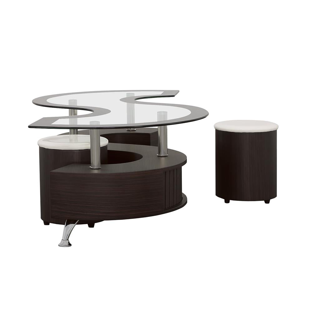 Buckley Cappuccino 3-Piece Coffee Table/Stools Set - 720218 - Luna Furniture - Dallas Store