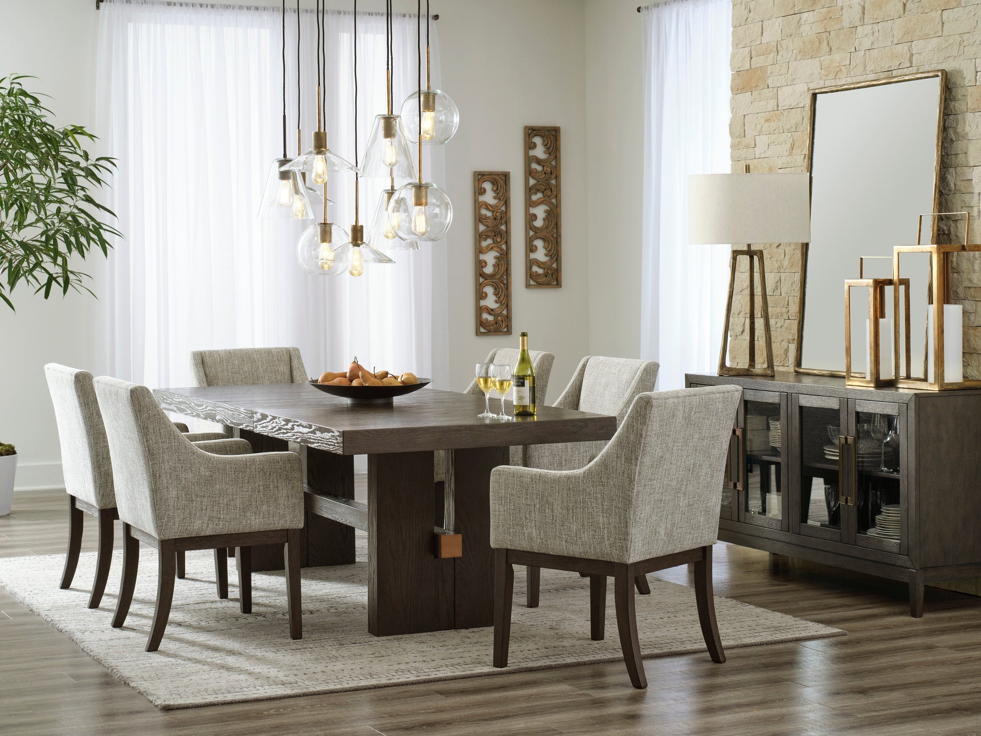 Burkhaus Dark Brown Extendable Upholstered Dining Set - SET | D984-45 | D984-01A(4) - Luna Furniture - Dallas Store