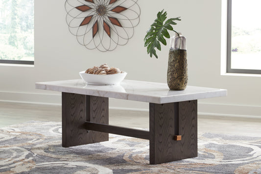 Burkhaus White/Dark Brown Coffee Table - T779-1 - Luna Furniture - Dallas Store