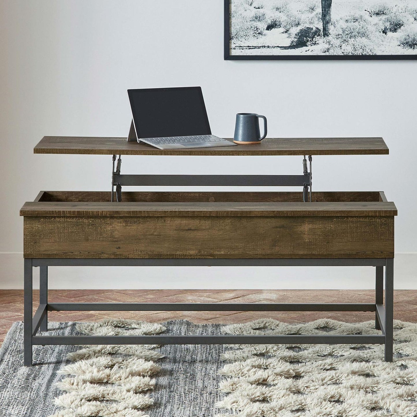 Byers Brown Oak/Sandy Black Coffee Table with Hidden Storage - 723778 - Luna Furniture - Dallas Store