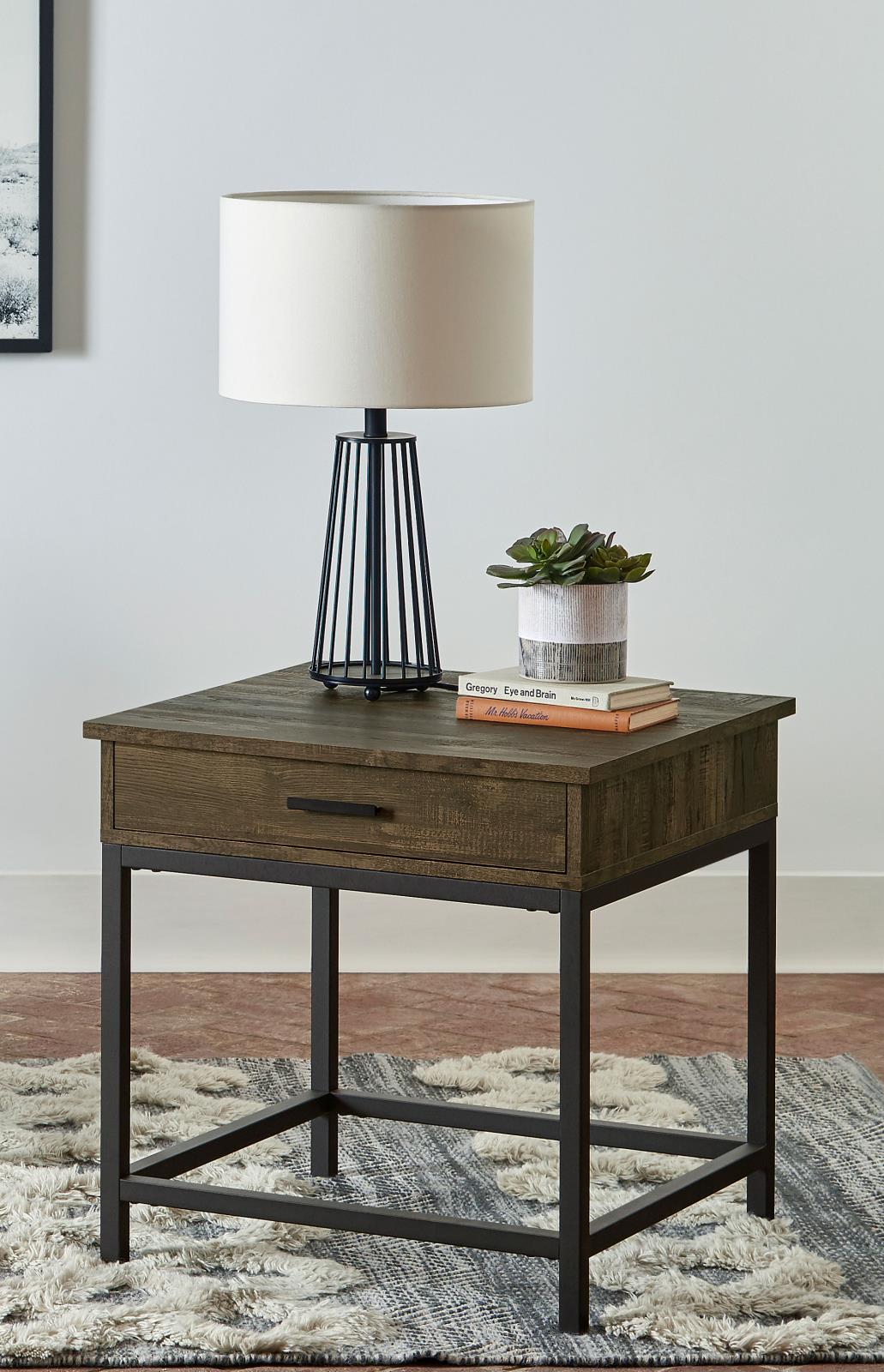 Byers Square 1-Drawer End Table Brown Oak/Sandy Black - 723777 - Luna Furniture - Dallas Store