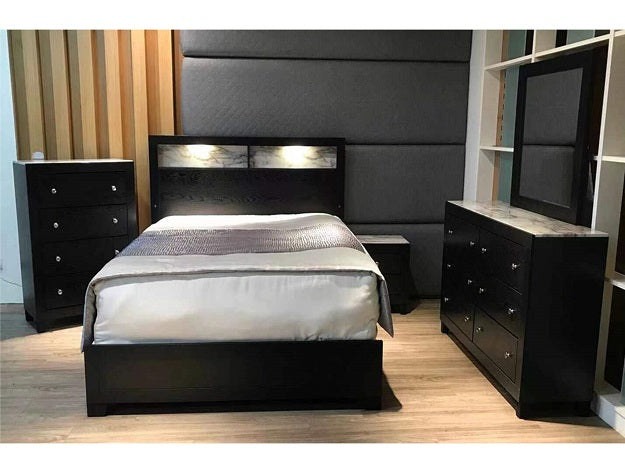Cadence Black LED Panel Bedroom Set - SET | B4510-Q-BED | B4510-2 | B4510-4 - Luna Furniture - Dallas Store