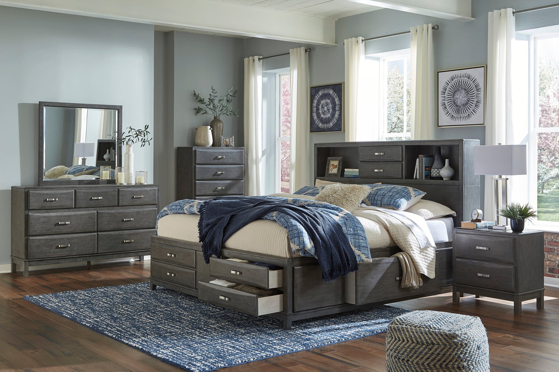 Caitbrook Gray Bookcase Storage Platform Bedroom Set - SET | B476-64 | B476-65 | B476-98 | B476-92 | B476-46 - Luna Furniture - Dallas Store
