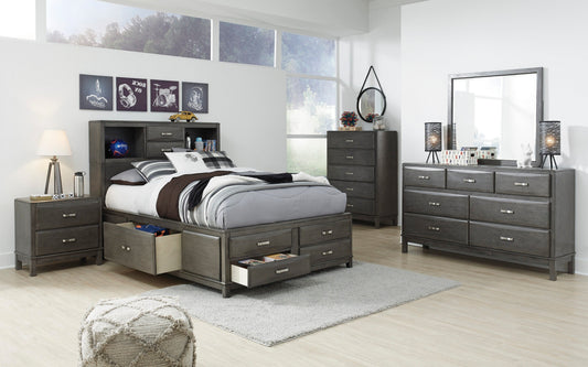 Caitbrook Gray Bookcase Storage Platform Youth Bedroom Set - SET | B476-74 | B476-77 | B476-88 | B476-31 | B476-36 | B476-92 - Luna Furniture - Dallas Store