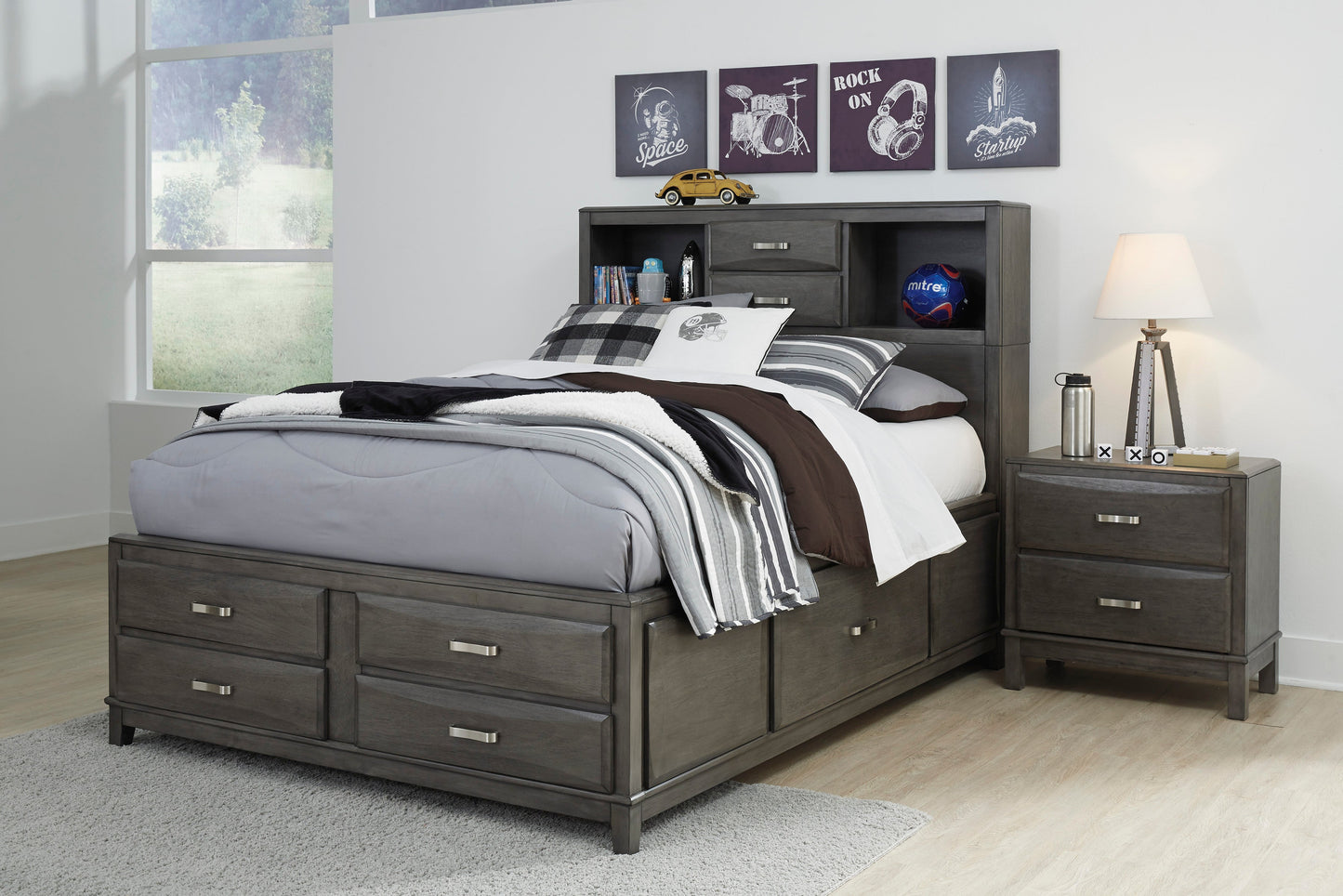 Caitbrook Gray Bookcase Storage Platform Youth Bedroom Set - SET | B476-74 | B476-77 | B476-88 | B476-31 | B476-36 | B476-92 - Luna Furniture - Dallas Store