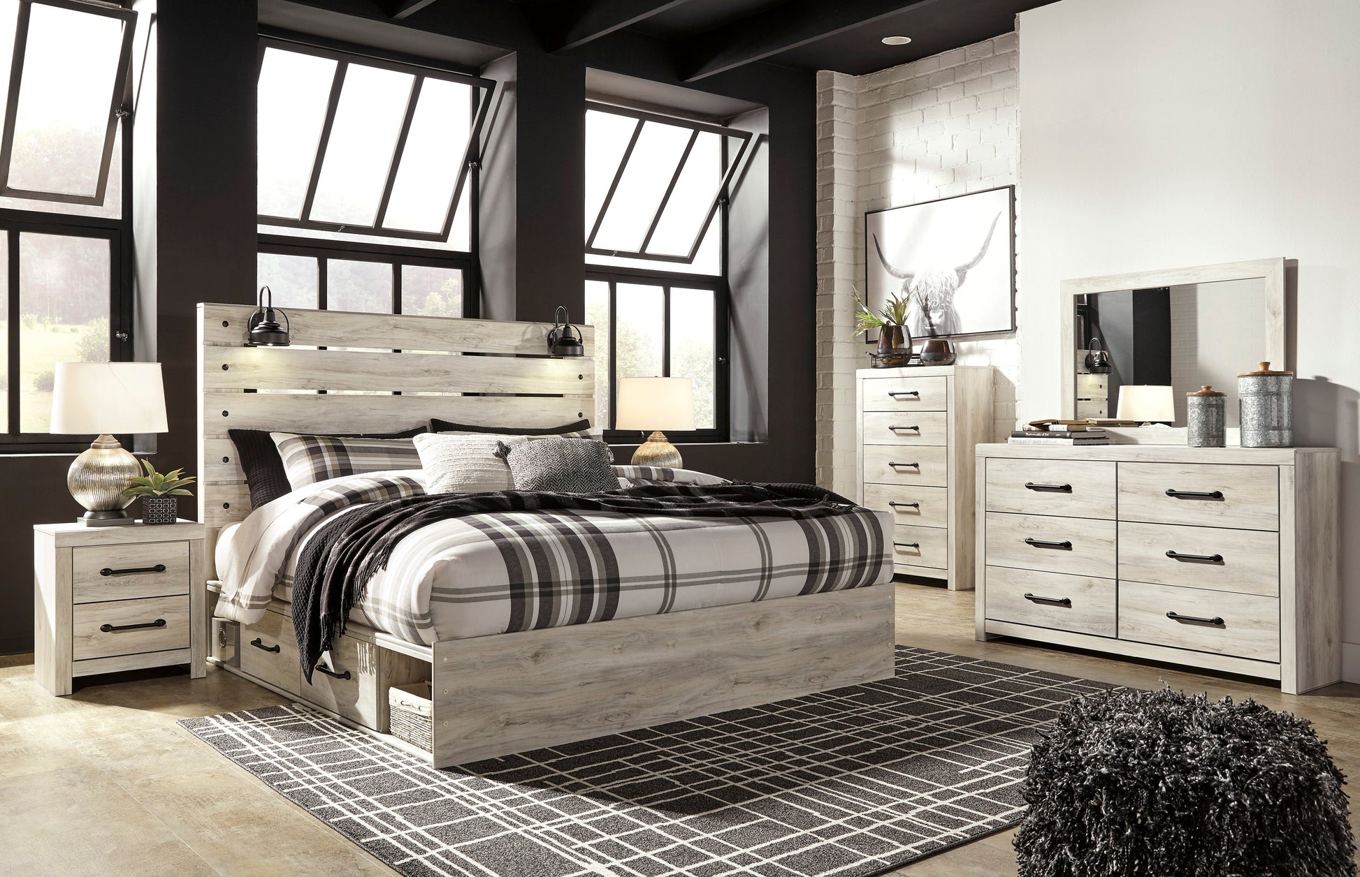 Cambeck Whitewash Double Side Storage Platform Bedroom Set - SET | B192-54 | B192-57 | B192-60(2) | B192-92 | B192-46 | B100-13 - Luna Furniture - Dallas Store
