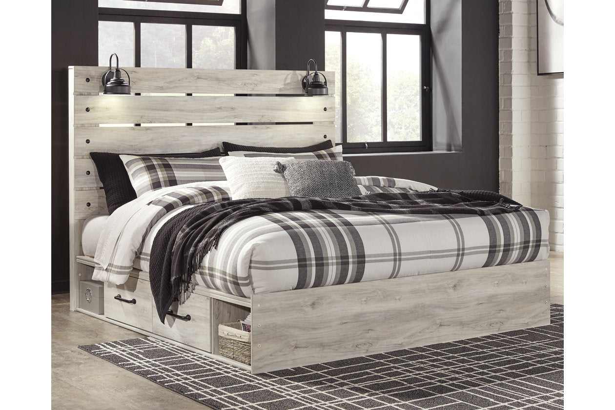 Cambeck Whitewash King Panel Bed with 2 Storage Drawers - SET | B100-14 | B192-160 | B192-56 | B192-58 - Luna Furniture - Dallas Store