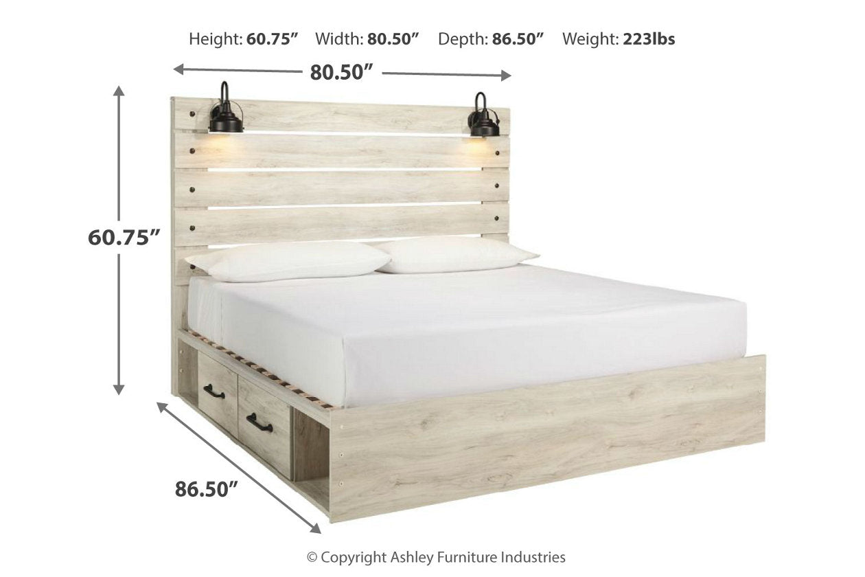 Cambeck Whitewash King Panel Bed with 2 Storage Drawers - SET | B100-14 | B192-160 | B192-56 | B192-58 - Luna Furniture - Dallas Store