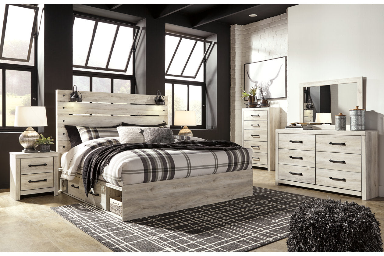 Cambeck Whitewash King Panel Bed with 2 Storage Drawers - SET | B100-14 | B192-160 | B192-56 | B192-58 - Luna Furniture - Dallas Store