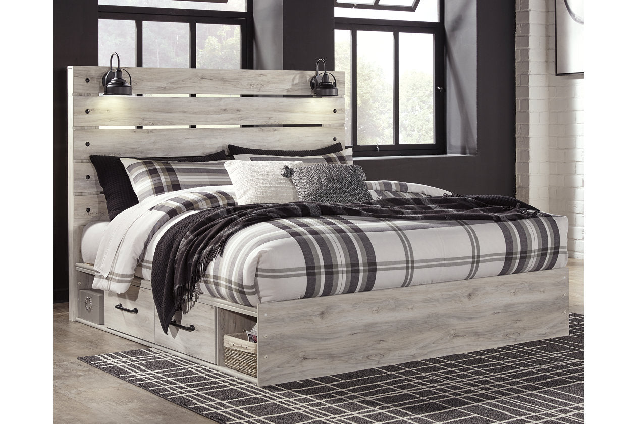 Cambeck Whitewash King Panel Bed with 4 Storage Drawers - SET | B100-14 | B192-56 | B192-58 | B192-60(2) - Luna Furniture - Dallas Store