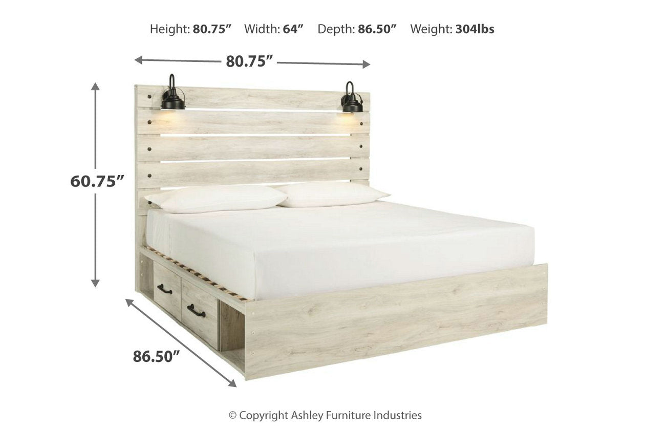 Cambeck Whitewash King Panel Bed with 4 Storage Drawers - SET | B100-14 | B192-56 | B192-58 | B192-60(2) - Luna Furniture - Dallas Store
