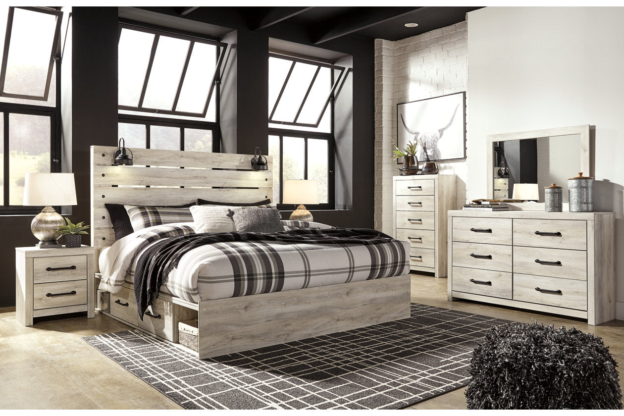 Cambeck Whitewash King Panel Bed with 4 Storage Drawers - SET | B100-14 | B192-56 | B192-58 | B192-60(2) - Luna Furniture - Dallas Store