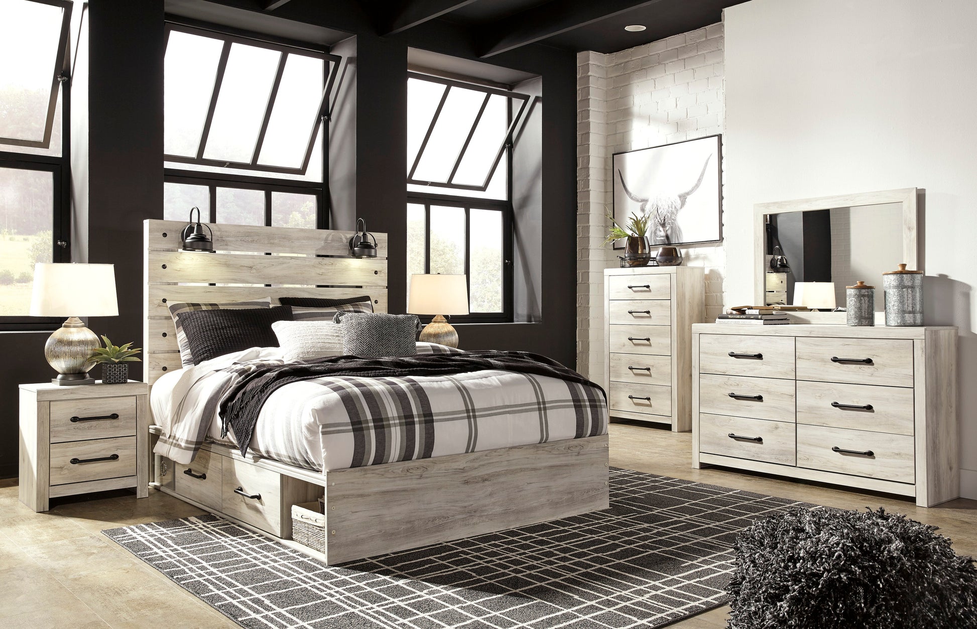 Cambeck Whitewash Side Storage Platform Bedroom Set - SET | B192-56 | B192-58 | B192-160 | B192-31 | B192-36 | B192-92 | B192-46 | B100-14 - Luna Furniture - Dallas Store