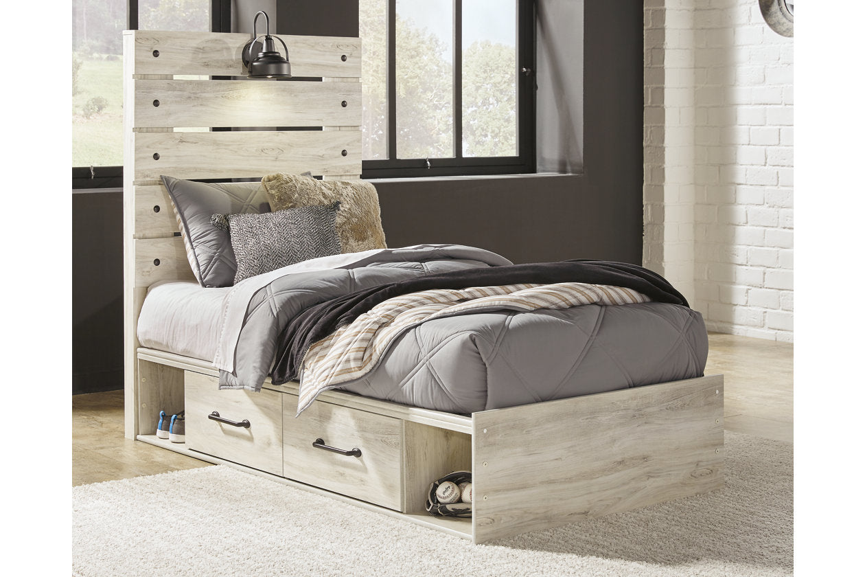 Cambeck Whitewash Twin Panel Bed with 2 Storage Drawers - SET | B100-11 | B192-150 | B192-52 | B192-53 - Luna Furniture - Dallas Store