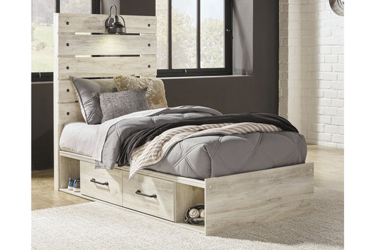 Cambeck Whitewash Twin Panel Bed with 2 Storage Drawers - SET | B100-11 | B192-150 | B192-52 | B192-53 - Luna Furniture - Dallas Store