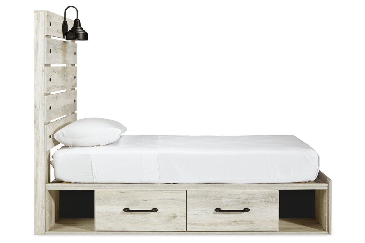 Cambeck Whitewash Twin Panel Bed with 2 Storage Drawers - SET | B100-11 | B192-150 | B192-52 | B192-53 - Luna Furniture - Dallas Store