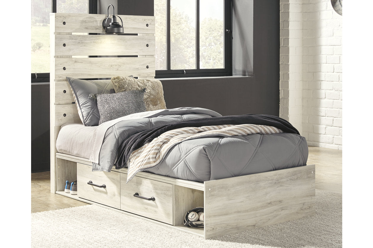 Cambeck Whitewash Twin Panel Bed with 4 Storage Drawers - SET | B100-11 | B192-50(2) | B192-52 | B192-53 - Luna Furniture - Dallas Store