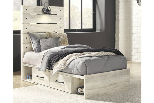 Cambeck Whitewash Twin Panel Bed with 4 Storage Drawers - SET | B100-11 | B192-50(2) | B192-52 | B192-53 - Luna Furniture - Dallas Store