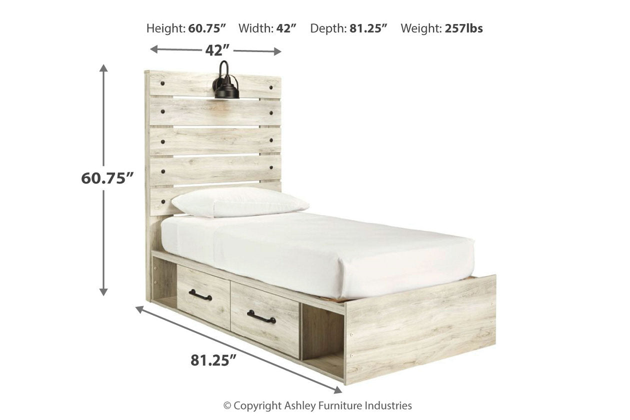 Cambeck Whitewash Twin Panel Bed with 4 Storage Drawers - SET | B100-11 | B192-50(2) | B192-52 | B192-53 - Luna Furniture - Dallas Store