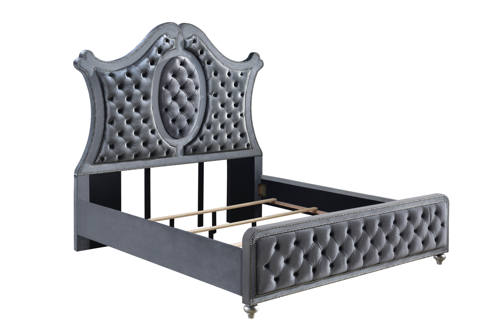 Cameo Gray King Upholstered Panel Bed - SET | B2100-K-HB | B2100-K-FB | B2100-KQ-RAIL | B2100-KQ-HBLEG - Luna Furniture - Dallas Store