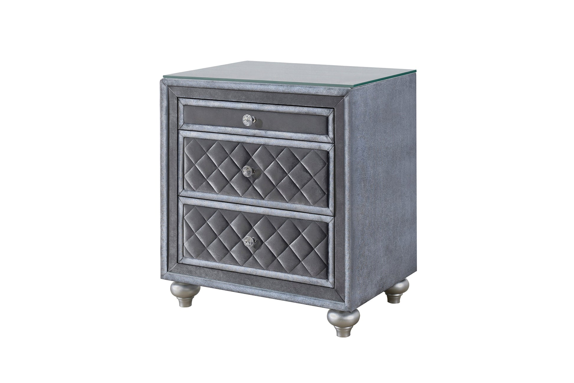 Cameo Gray Upholstered Panel Bedroom Set - SET | B2100-Q-HB | B2100-Q-FB | B2100-KQ-RAIL | B2100-KQ-HBLEG | B2100-2 | B2100-4 - Luna Furniture - Dallas Store