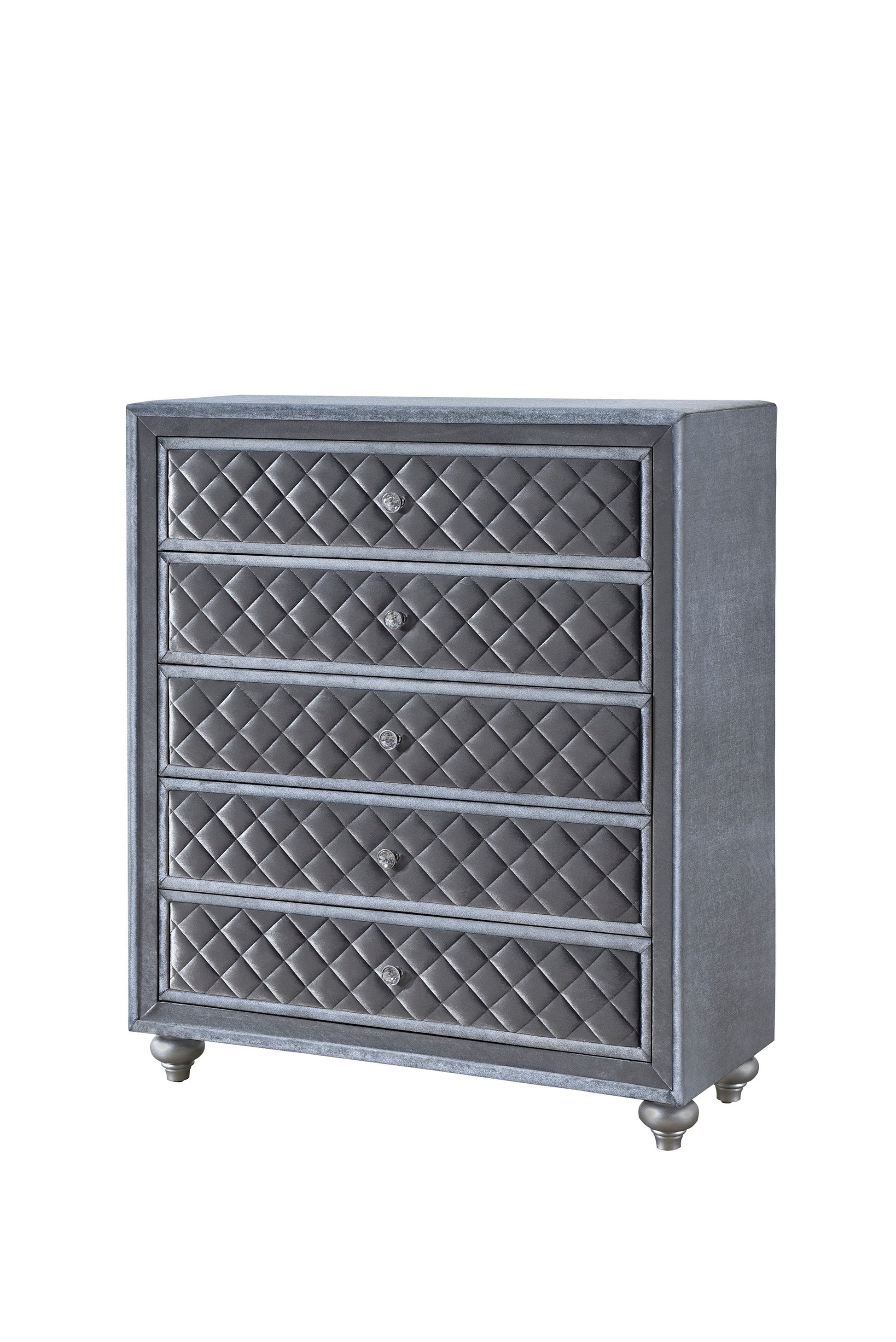 Cameo Gray Upholstered Panel Bedroom Set - SET | B2100-Q-HB | B2100-Q-FB | B2100-KQ-RAIL | B2100-KQ-HBLEG | B2100-2 | B2100-4 - Luna Furniture - Dallas Store