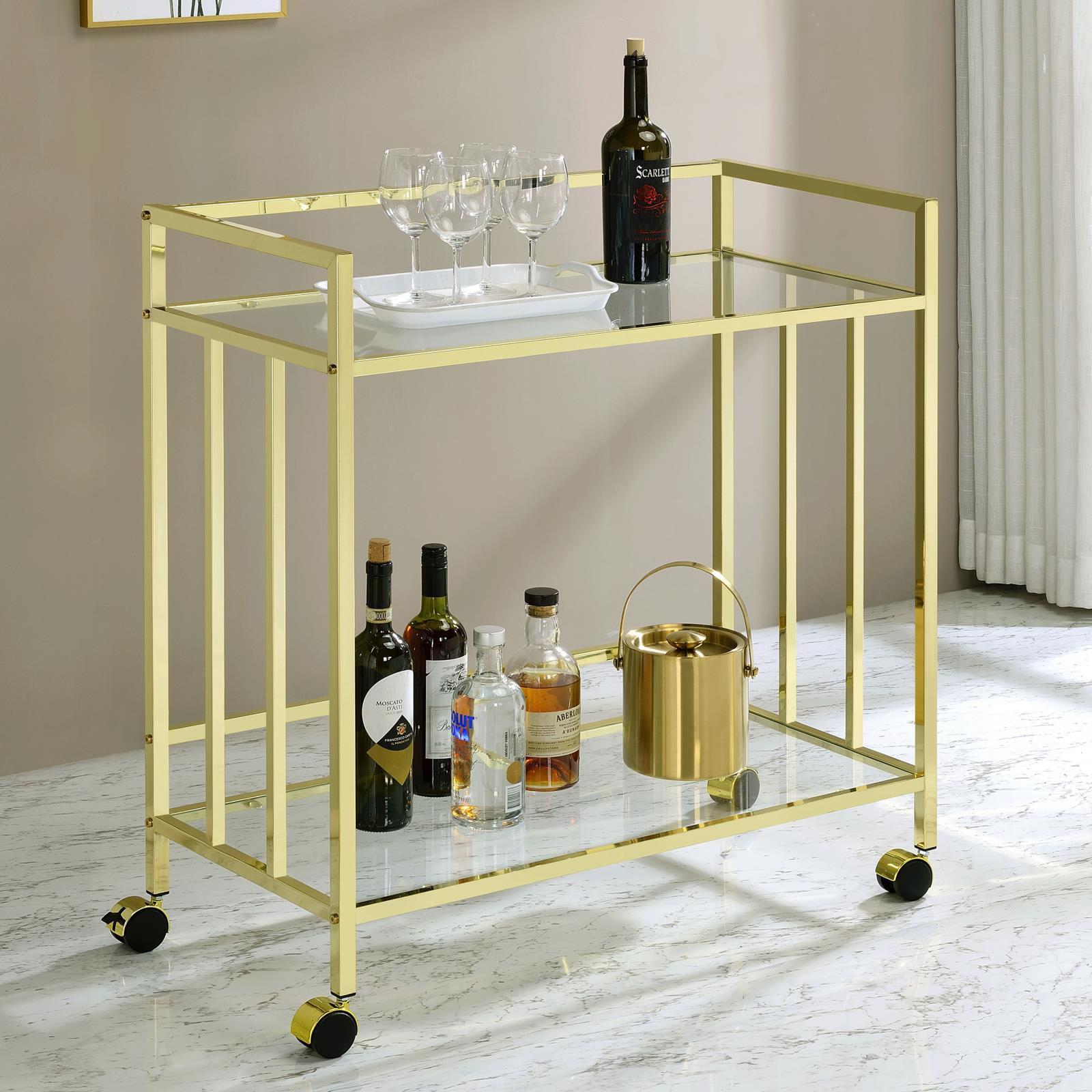 Cara Brass Rectangular Glass Bar Cart - 181381 - Luna Furniture - Dallas Store
