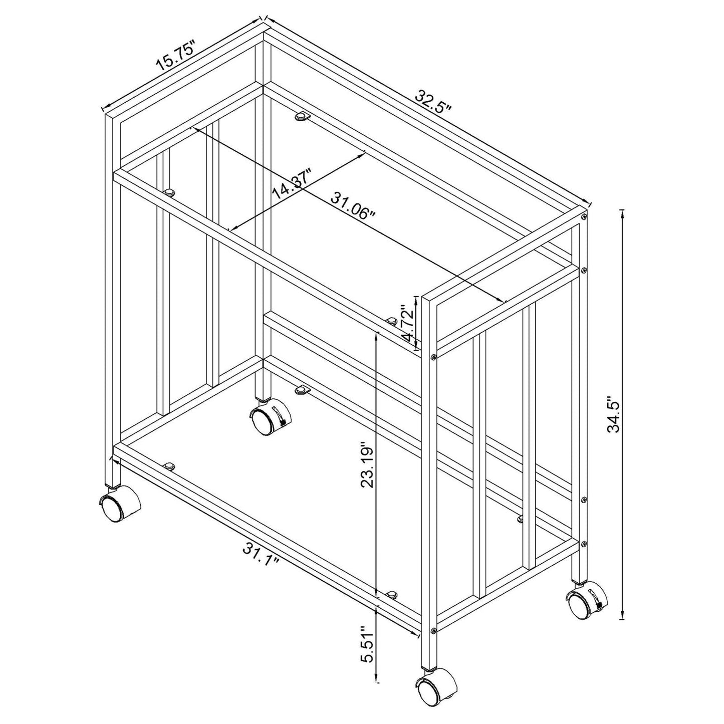 Cara Brass Rectangular Glass Bar Cart - 181381 - Luna Furniture - Dallas Store