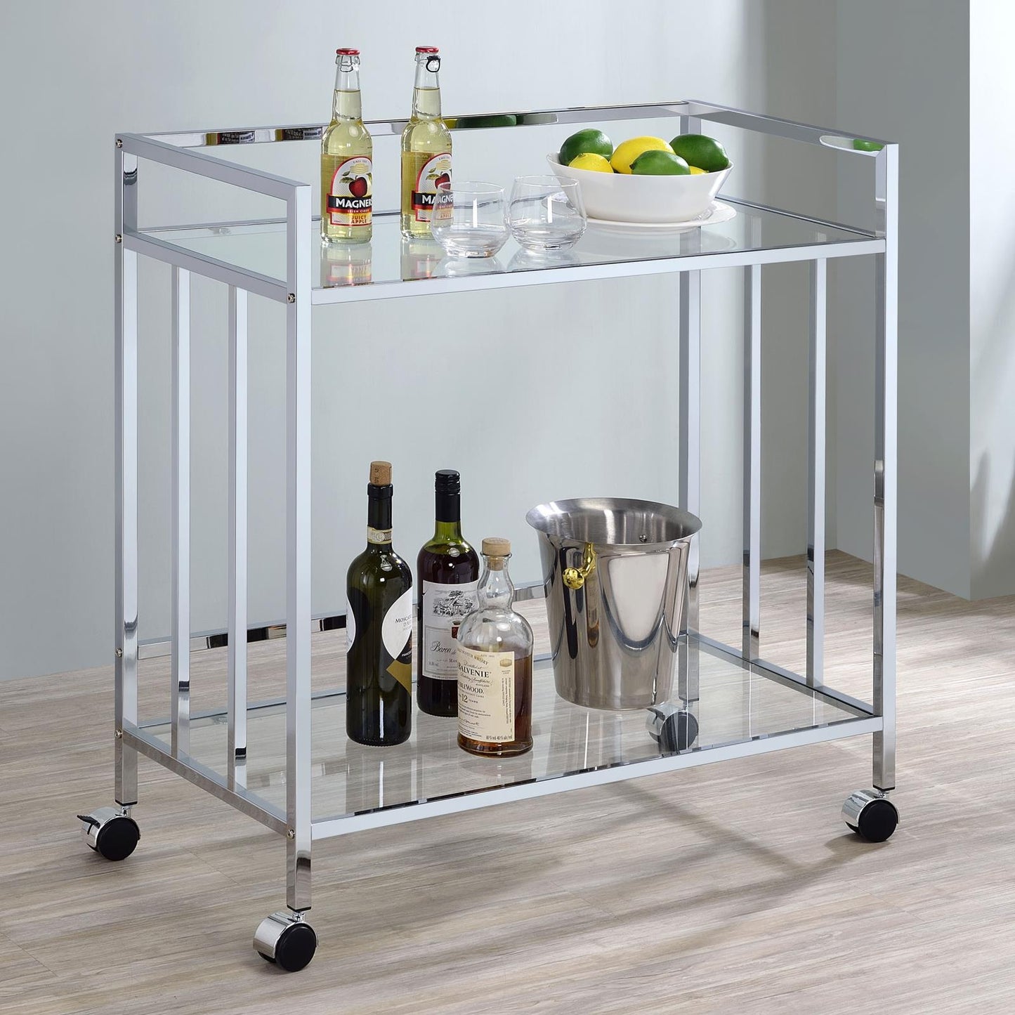 Cara Chrome Rectangular Glass Bar Cart - 181382 - Luna Furniture - Dallas Store
