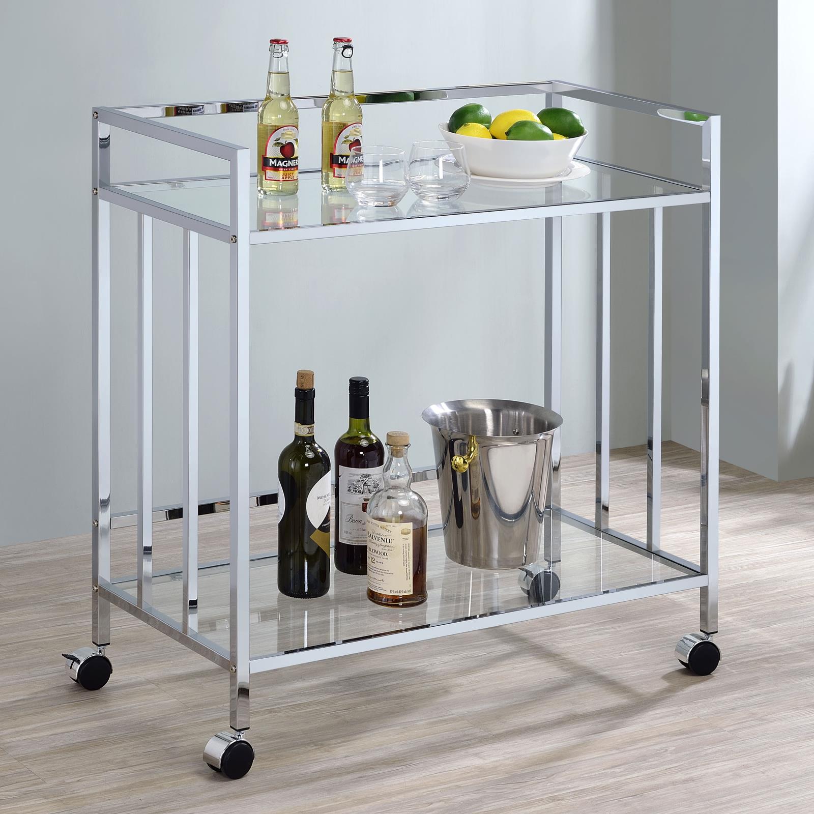 Cara Chrome Rectangular Glass Bar Cart - 181382 - Luna Furniture - Dallas Store