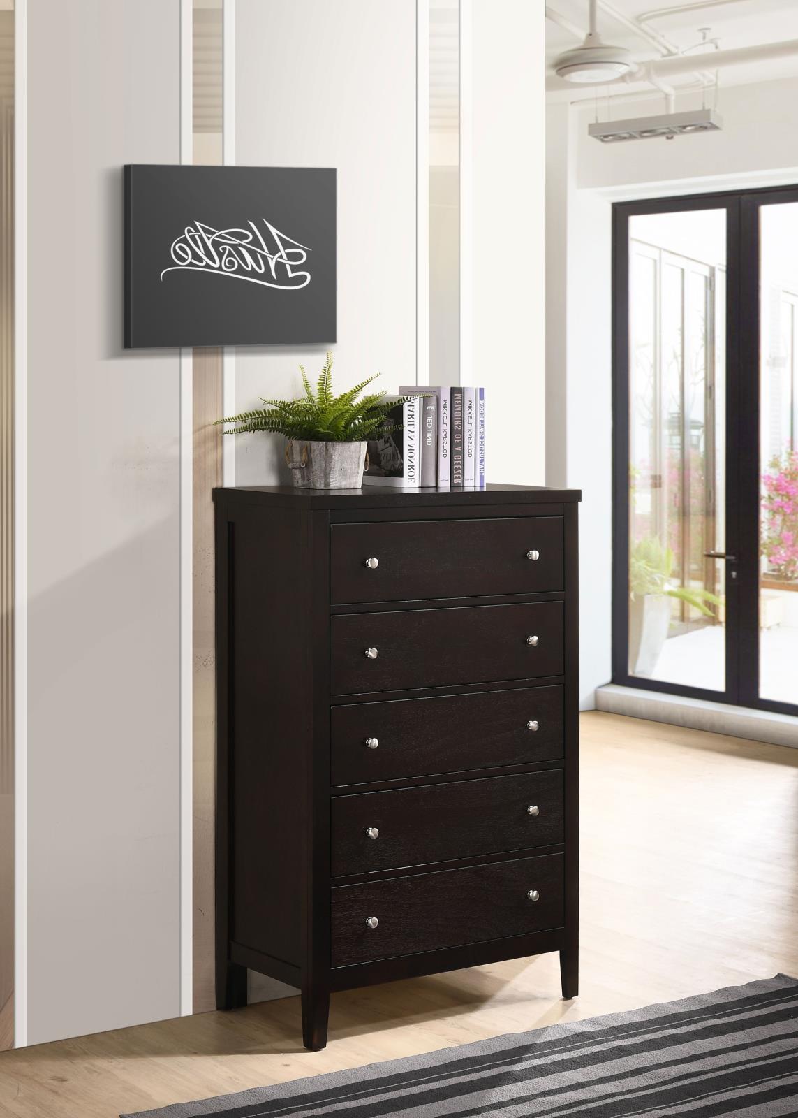 Carlton Cappuccino 5-Drawer Rectangular Chest - 202095 - Luna Furniture - Dallas Store