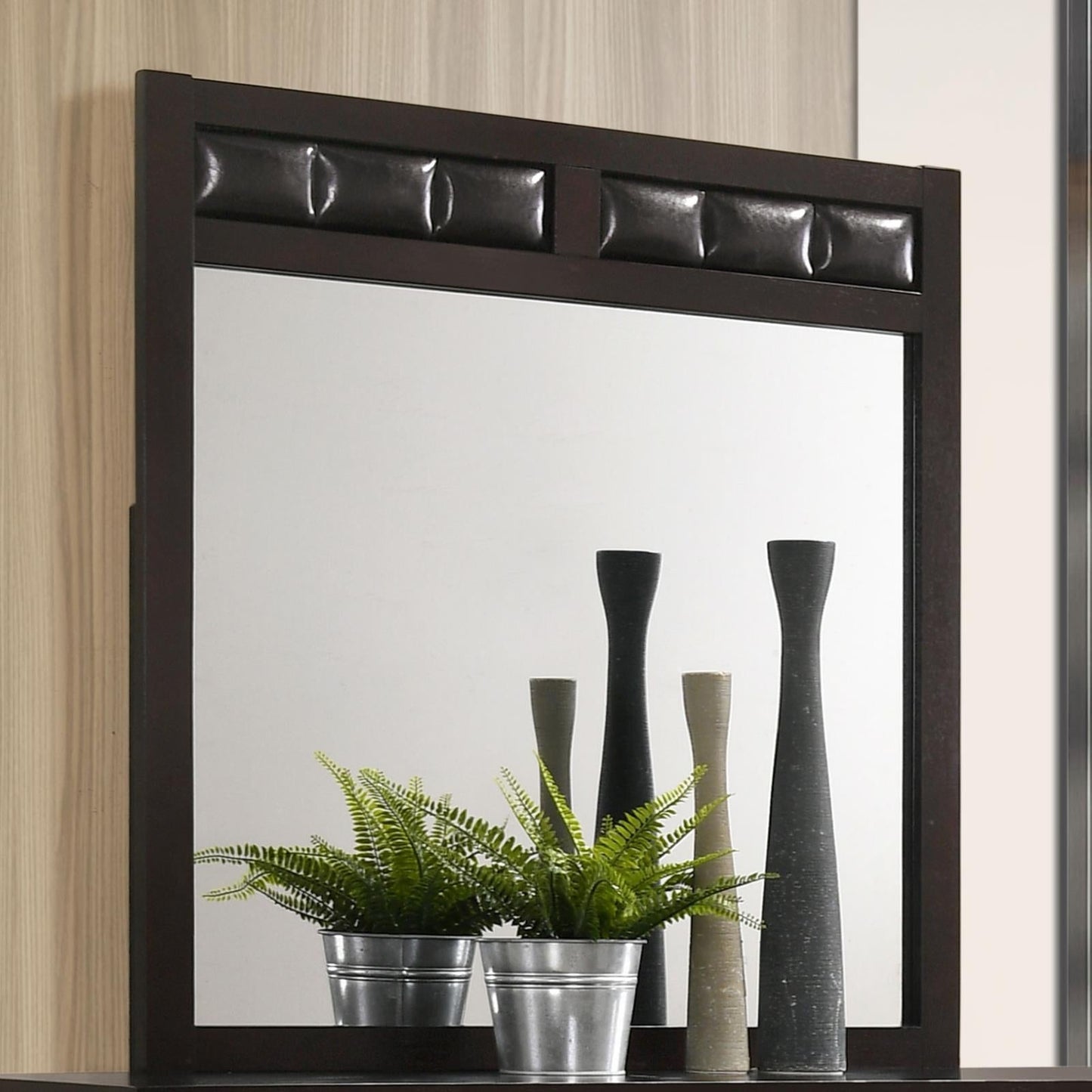 Carlton Cappuccino Upholstered Rectangular Mirror - 202094 - Luna Furniture - Dallas Store