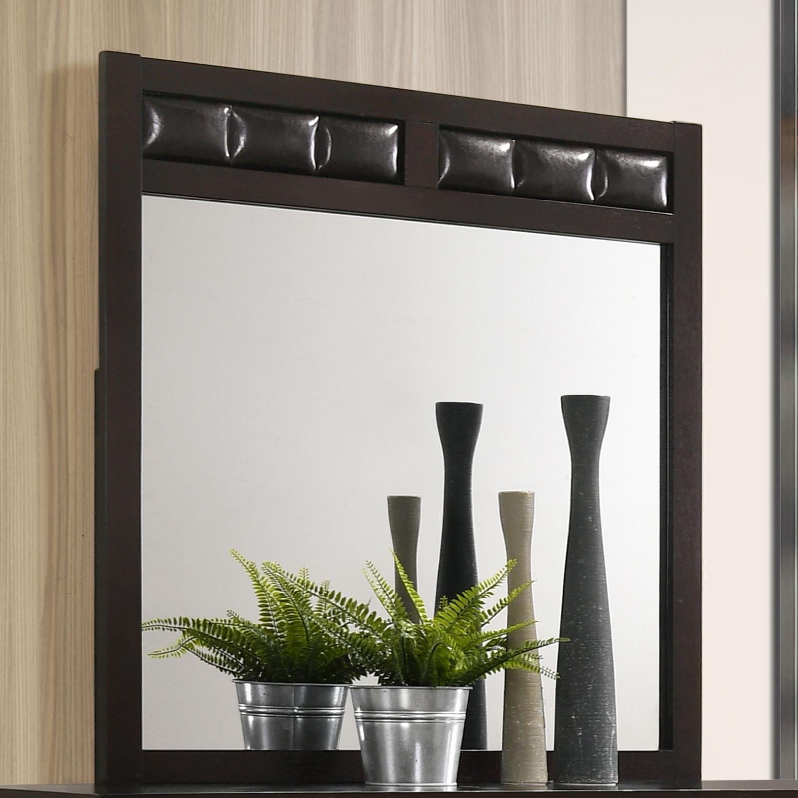 Carlton Cappuccino Upholstered Rectangular Mirror - 202094 - Luna Furniture - Dallas Store
