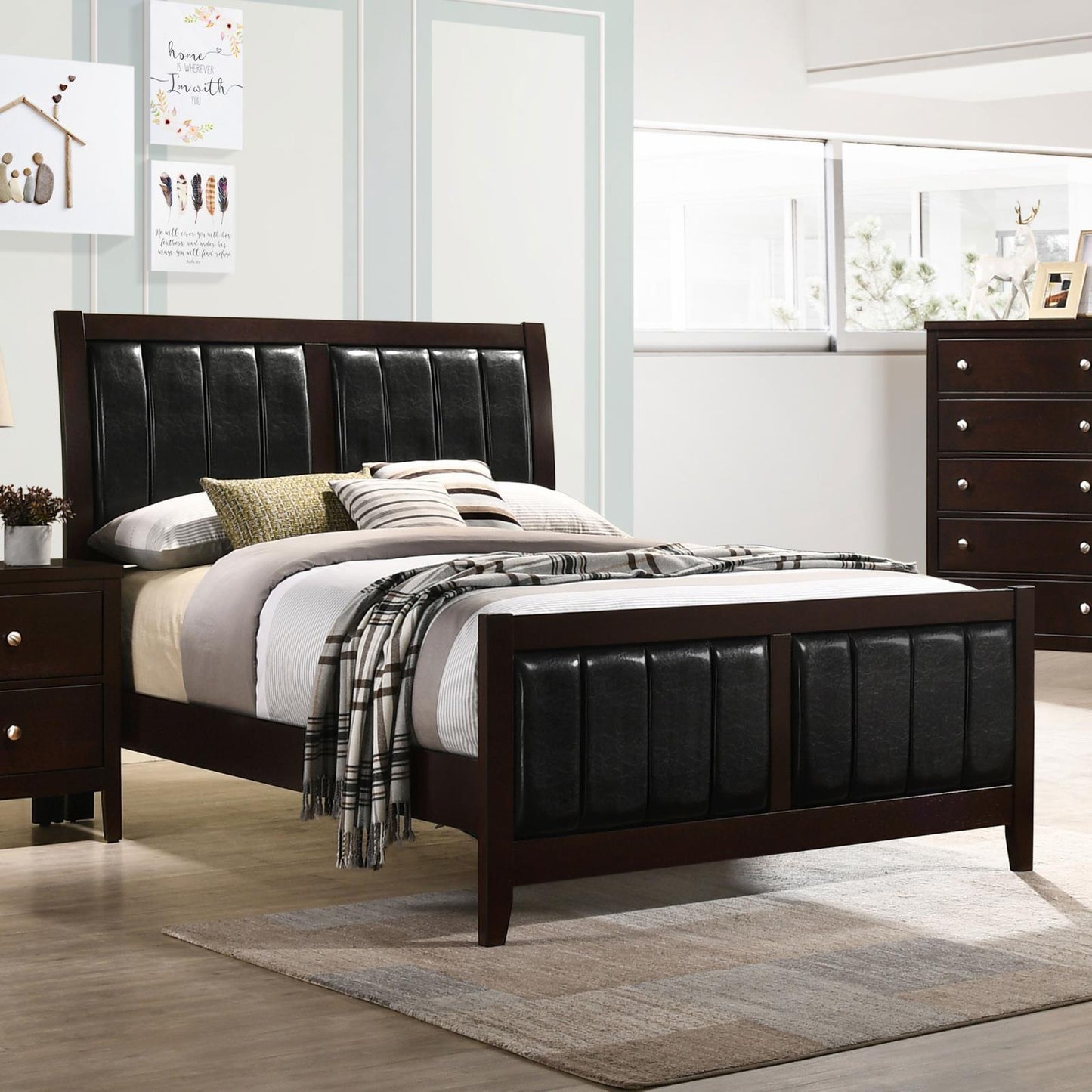 Carlton Full Upholstered Panel Bed Cappuccino/Black - 202091F - Luna Furniture - Dallas Store