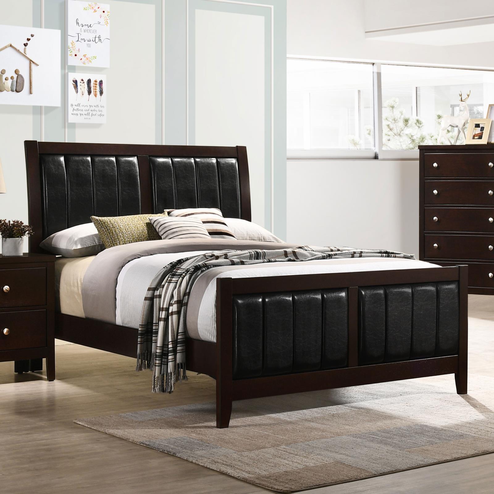 Carlton Full Upholstered Panel Bed Cappuccino/Black - 202091F - Luna Furniture - Dallas Store
