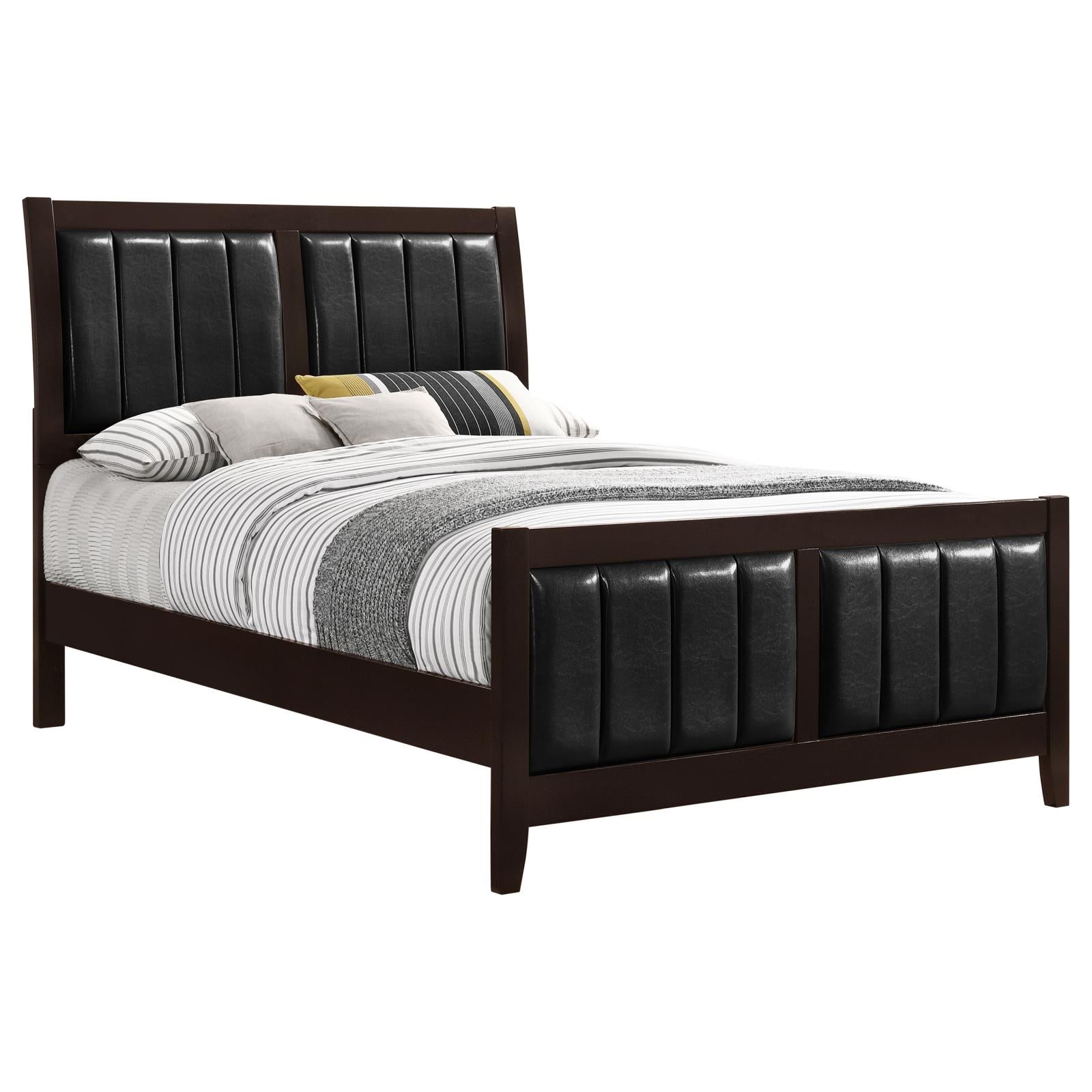Carlton Full Upholstered Panel Bed Cappuccino/Black - 202091F - Luna Furniture - Dallas Store