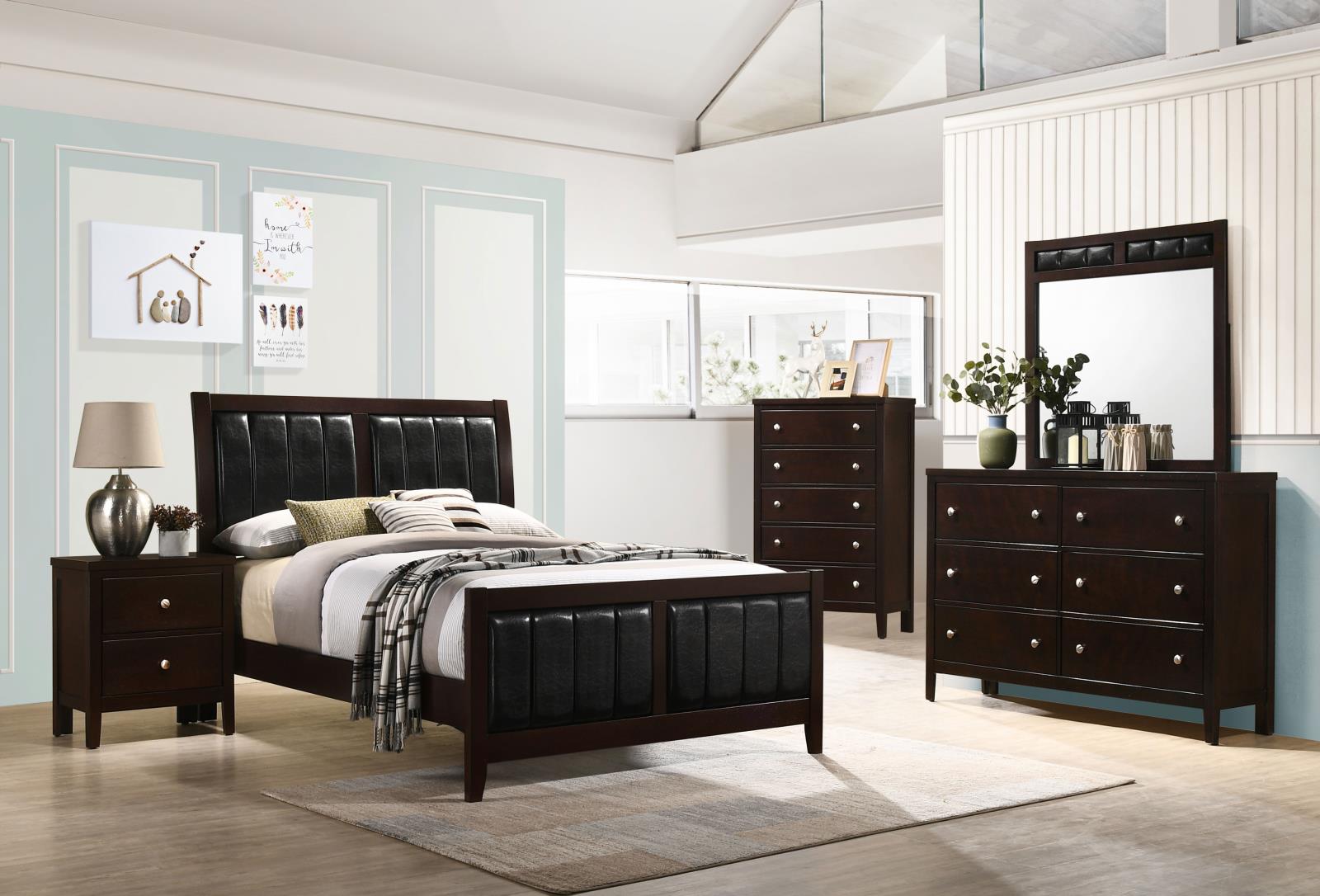 Carlton Full Upholstered Panel Bed Cappuccino/Black - 202091F - Luna Furniture - Dallas Store