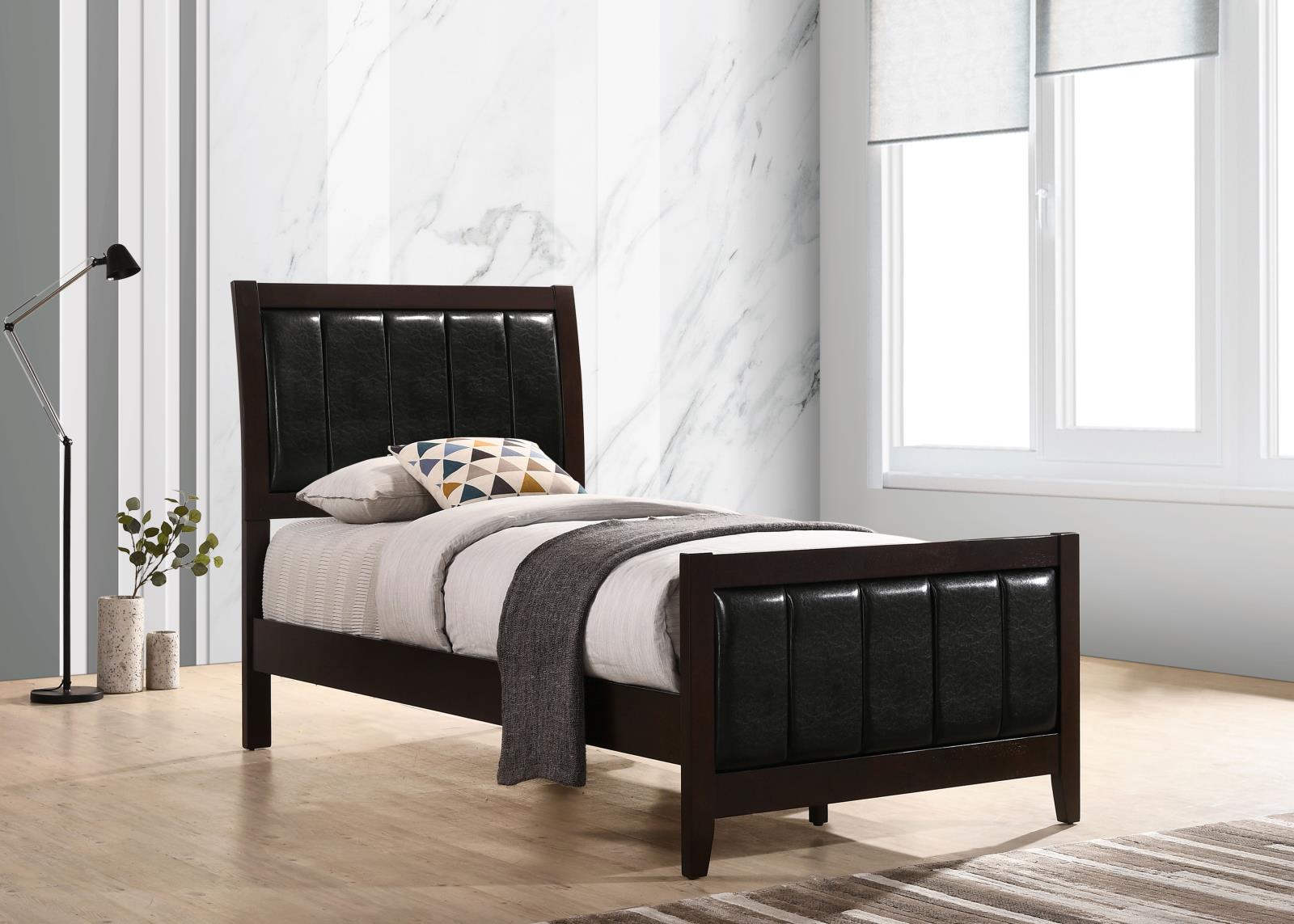 Carlton Twin Upholstered Panel Bed Cappuccino/Black - 202091T - Luna Furniture - Dallas Store