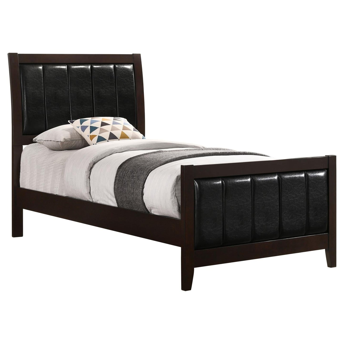 Carlton Twin Upholstered Panel Bed Cappuccino/Black - 202091T - Luna Furniture - Dallas Store