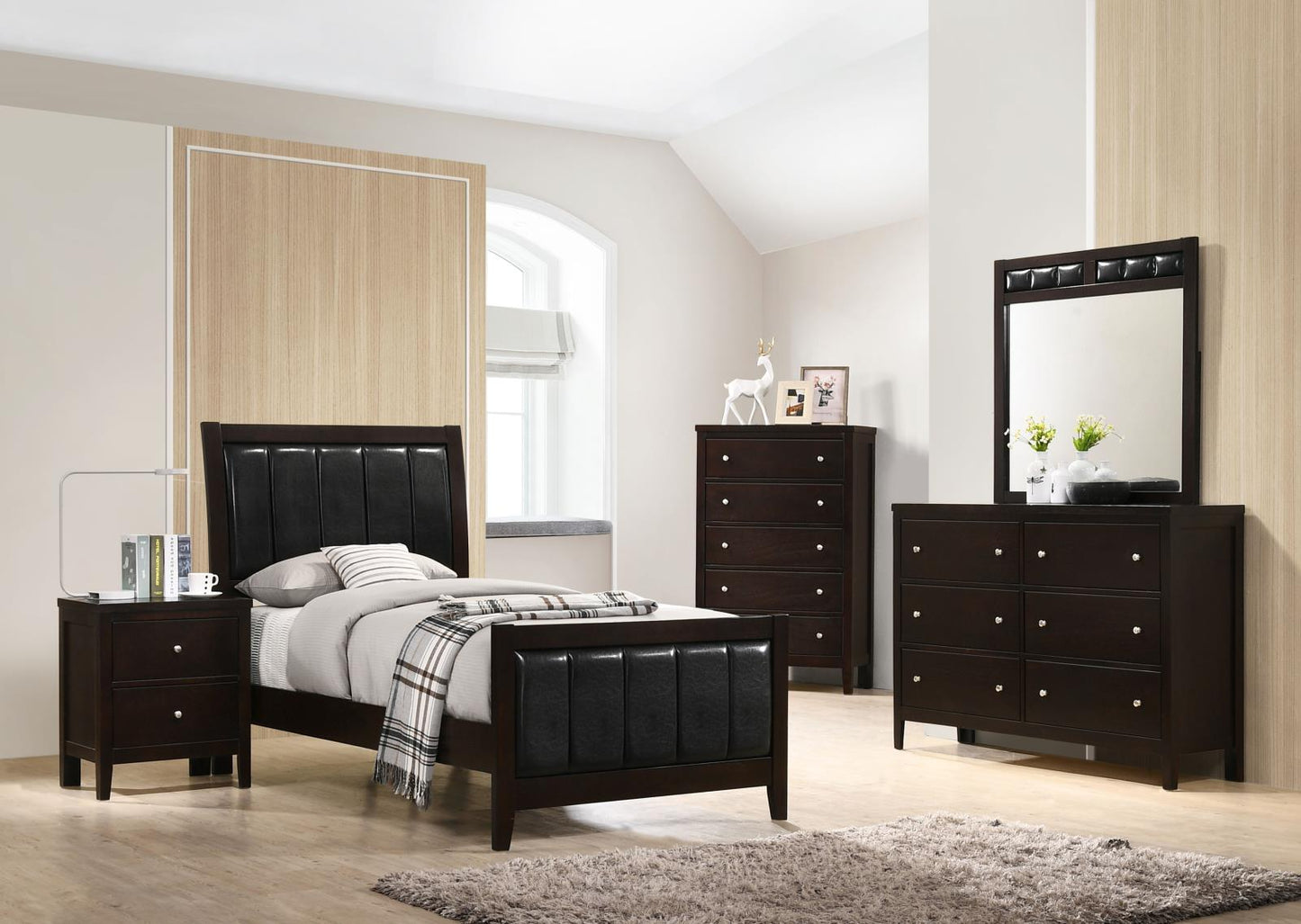 Carlton Twin Upholstered Panel Bed Cappuccino/Black - 202091T - Luna Furniture - Dallas Store