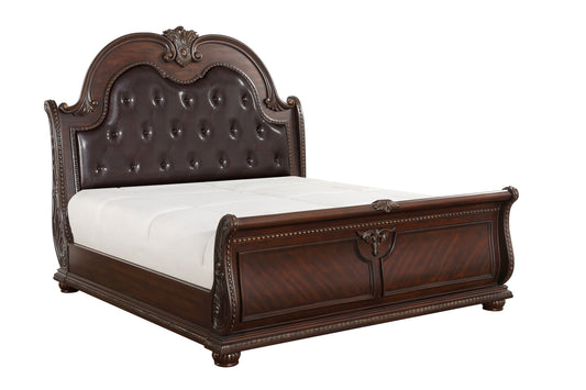 Cavalier Dark Cherry King Upholstered Sleigh Bed - SET | 1757K-1 | 1757K-2 | 1757-3 | 1757-1P - Luna Furniture - Dallas Store