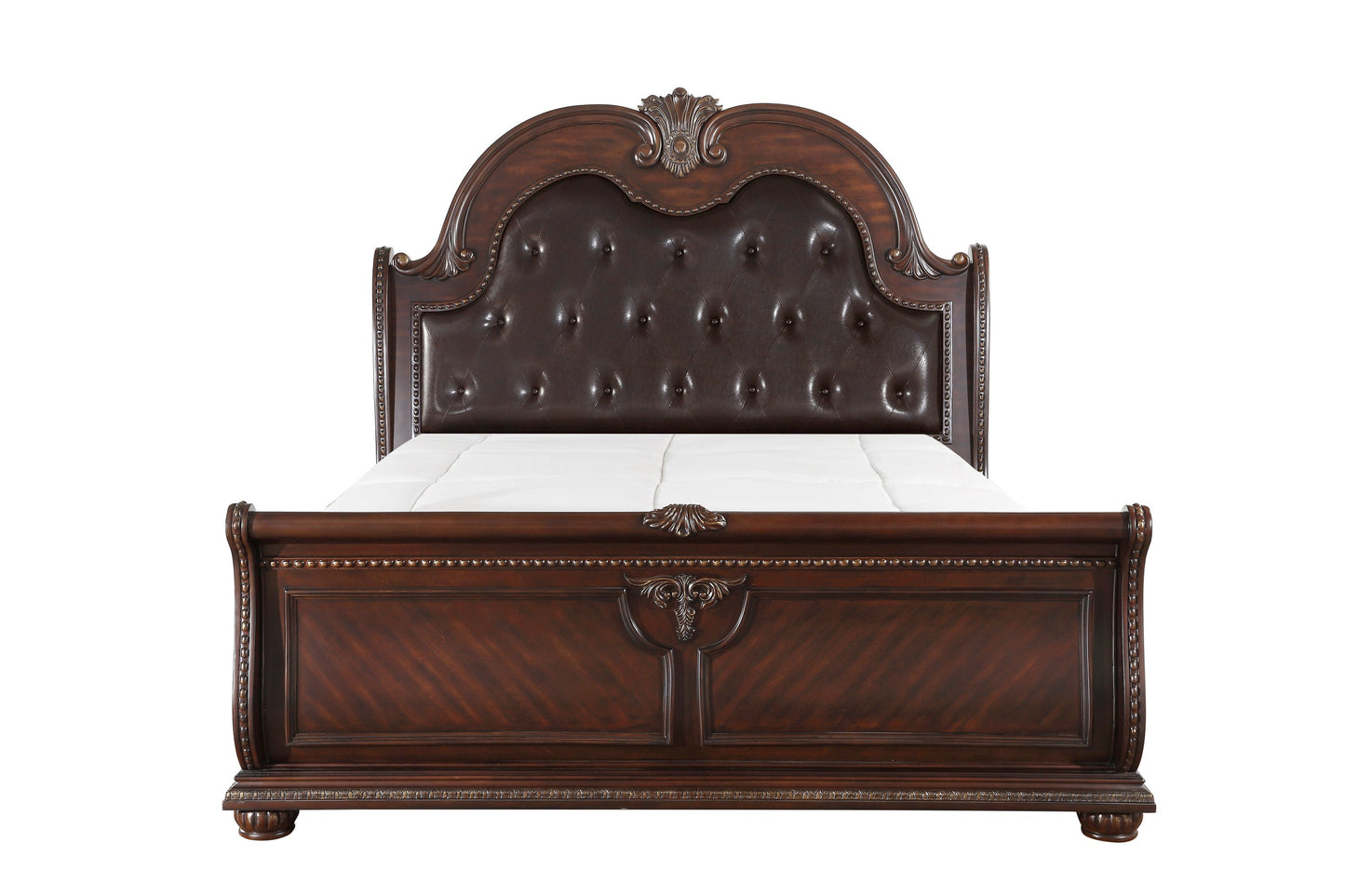 Cavalier Dark Cherry Queen Upholstered Sleigh Bed - SET | 1757-1 | 1757-2 | 1757-3 | 1757-1P - Luna Furniture - Dallas Store