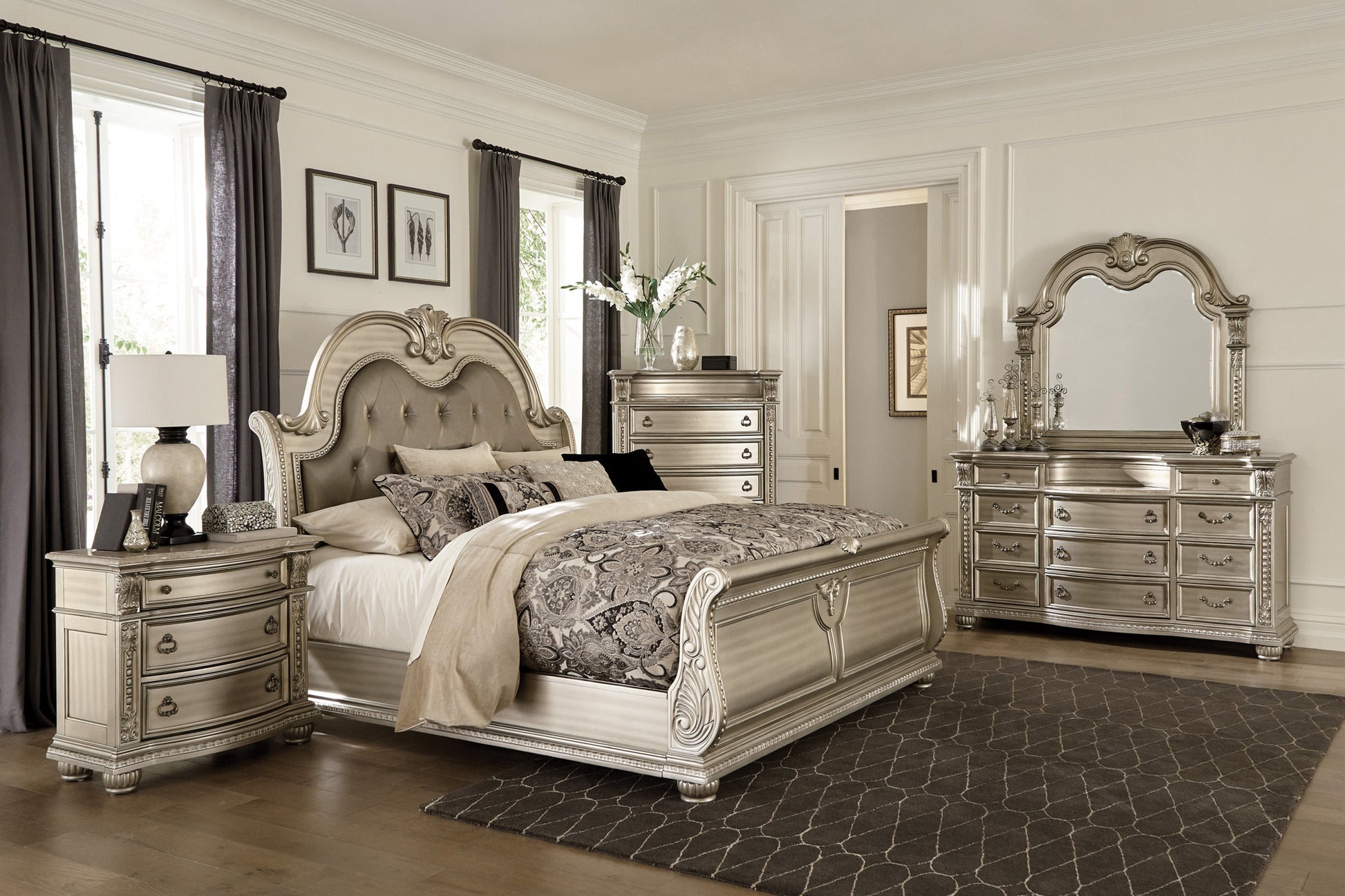 Cavalier Silver Nightstand - 1757SV-4 - Luna Furniture - Dallas Store