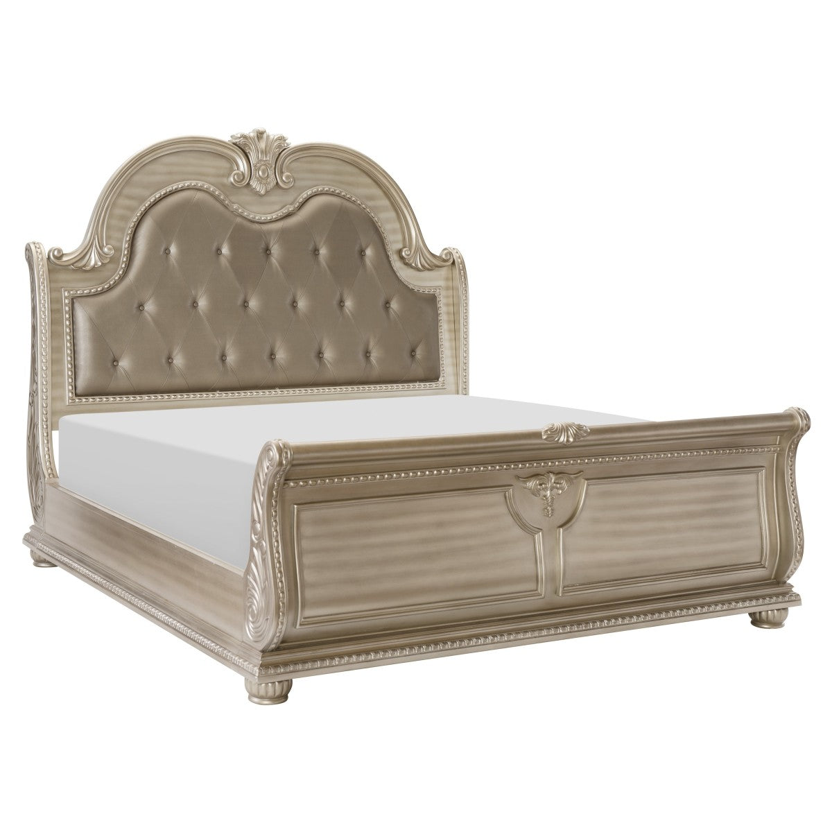Cavalier Silver Queen Upholstered Sleigh Bed - SET | 1757SV-1 | 1757SV-2 | 1757SV-3 | 1757SV-1P - Luna Furniture - Dallas Store
